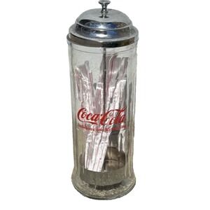 Vintage Coca-Cola Diner Style Glass Straw Dispenser